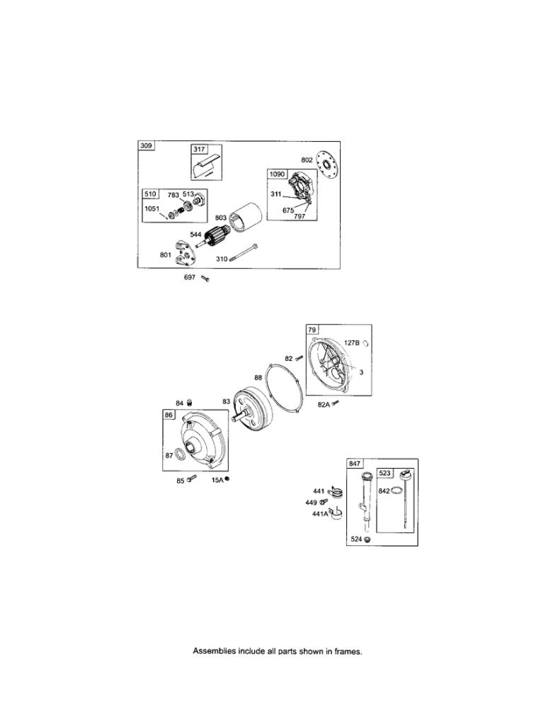 Motor-Starter Diagram and Parts List for 120400 0023-0242 Briggs and Stratton Engine